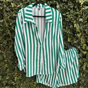 #2 Perfect for Summer 🍀 Green and White Stripes Shirt and Short Set